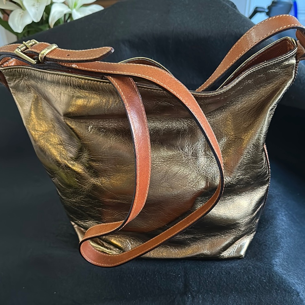 Furla vintage Italian Metallic Bronze Leather Shoulder Bag